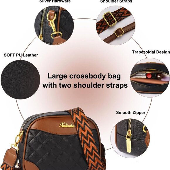 Small Leather Crossbody Bag Women Adjustable Strap Color-Block Stylish Purse - Picture 4 of 8